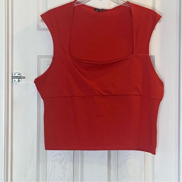 J. Crew Squareneck Cap Sleeve Top Stretch Cotton Blend Red Fitted Size 3X - Picture 1 of 8